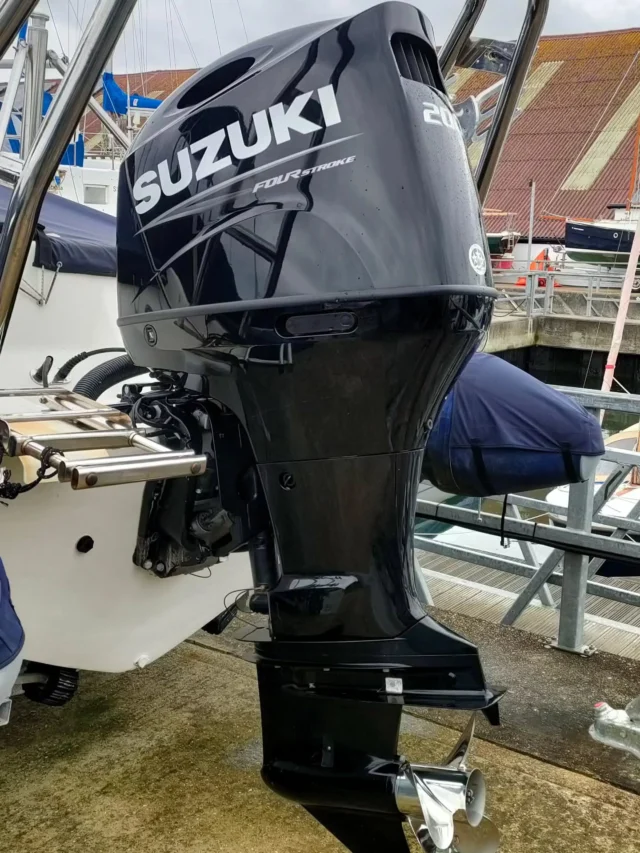 Suzuki DF200 outboard prepared for winter storage.
